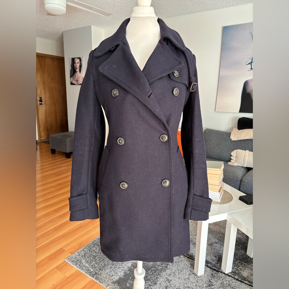 GAP Women's Double-Breasted Black Trench Coat